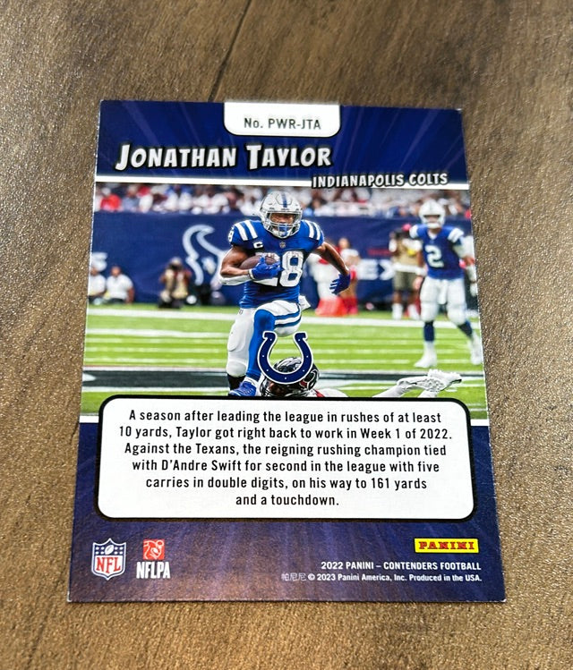 Jonathan Taylor 2022 Panini Contenders Power Players Emerald trading card image rear