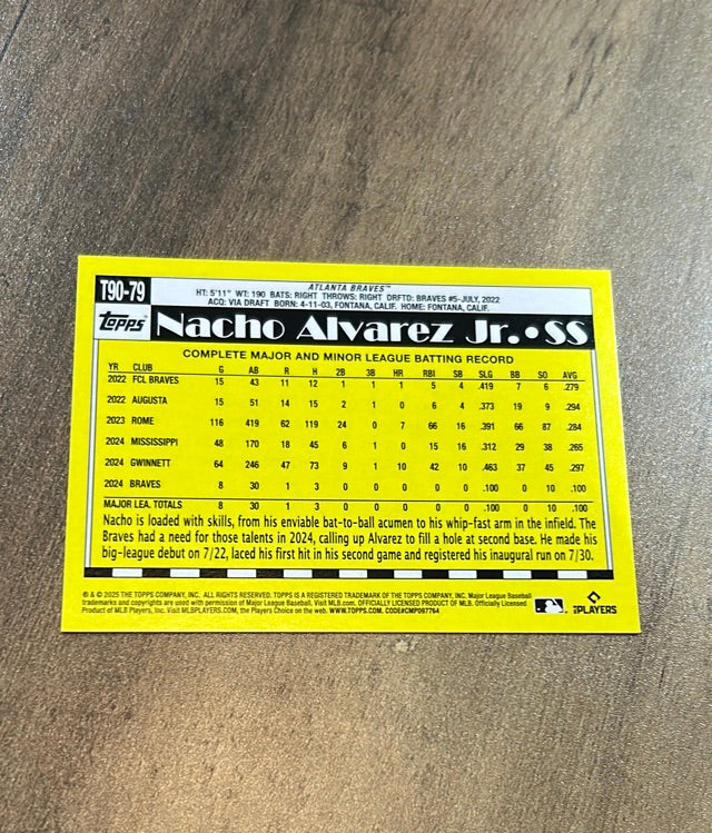 Nacho Alvarez Jr. 2025 Topps T90-79 trading card image rear