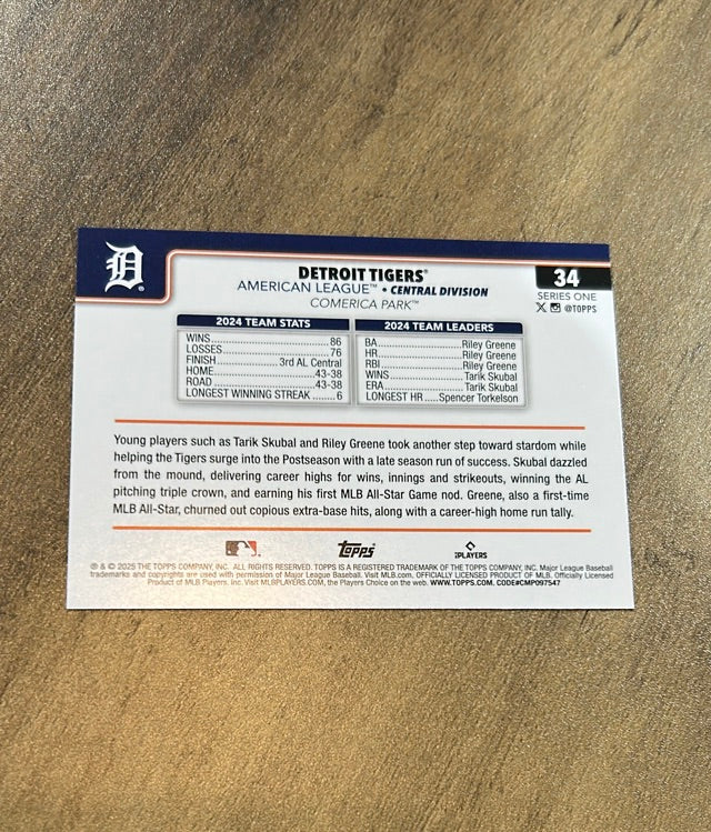 Detroit Tigers 2025 Topps - Spring Training 34 trading card image rear
