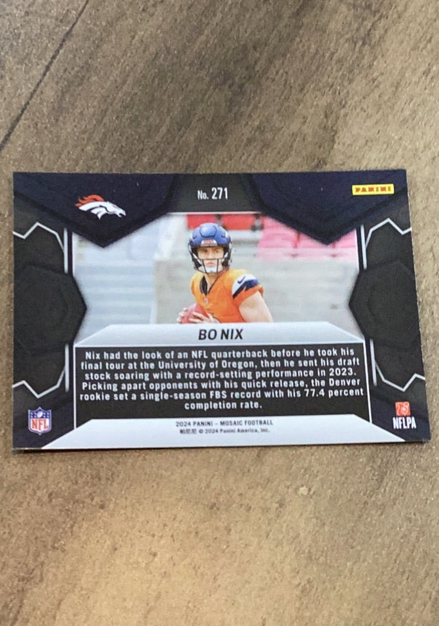 Bo Nix 2024 Panini Mosaic 271 trading card image rear
