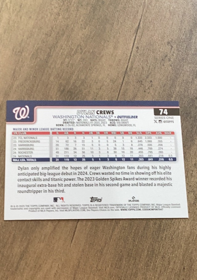 Dylan Crews 2025 Topps trading card Topps