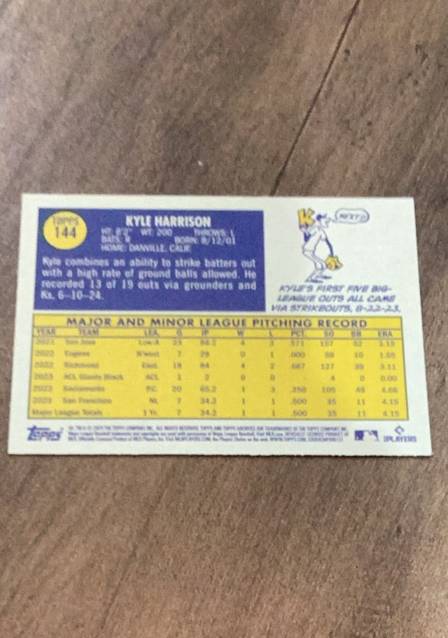 Kyle Harrison 2024 Topps Archives 144 trading card image rear