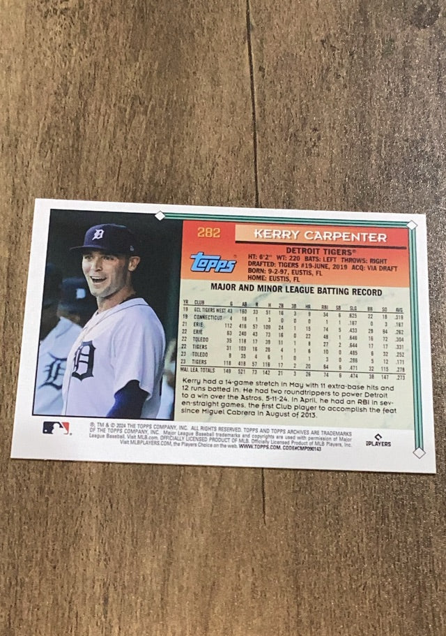 Kerry Carpenter 2024 Topps Archives - Yellow Foilboard 282 trading card image rear