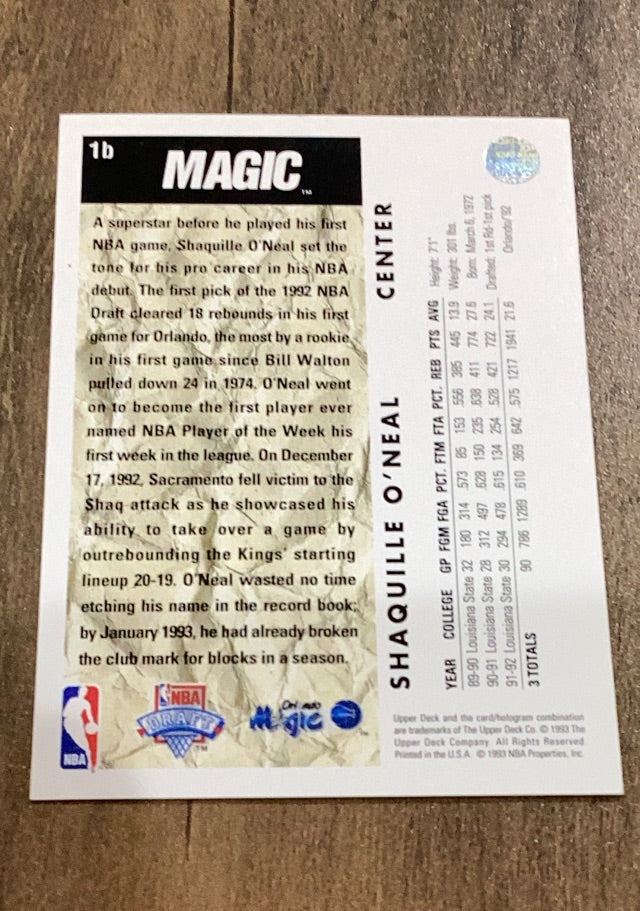 Shaquille O'Neal 1992-93 Upper Deck trading card Upper Deck