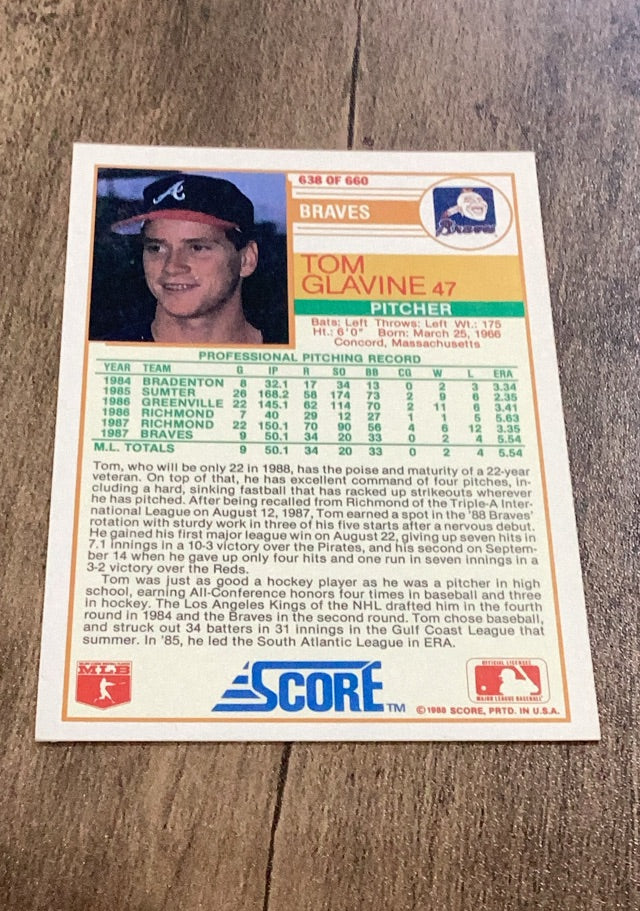 Tom Glavine 1988 Score trading card Score