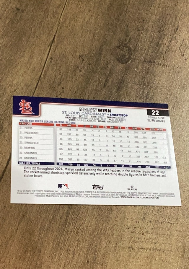 Masyn Winn 2025 Topps trading card Topps