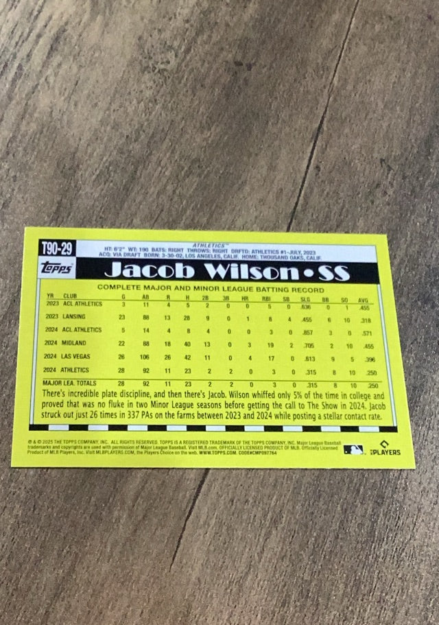 Jacob Wilson 2025 Topps - 1990 Topps Baseball 35th Anniversary trading card Topps