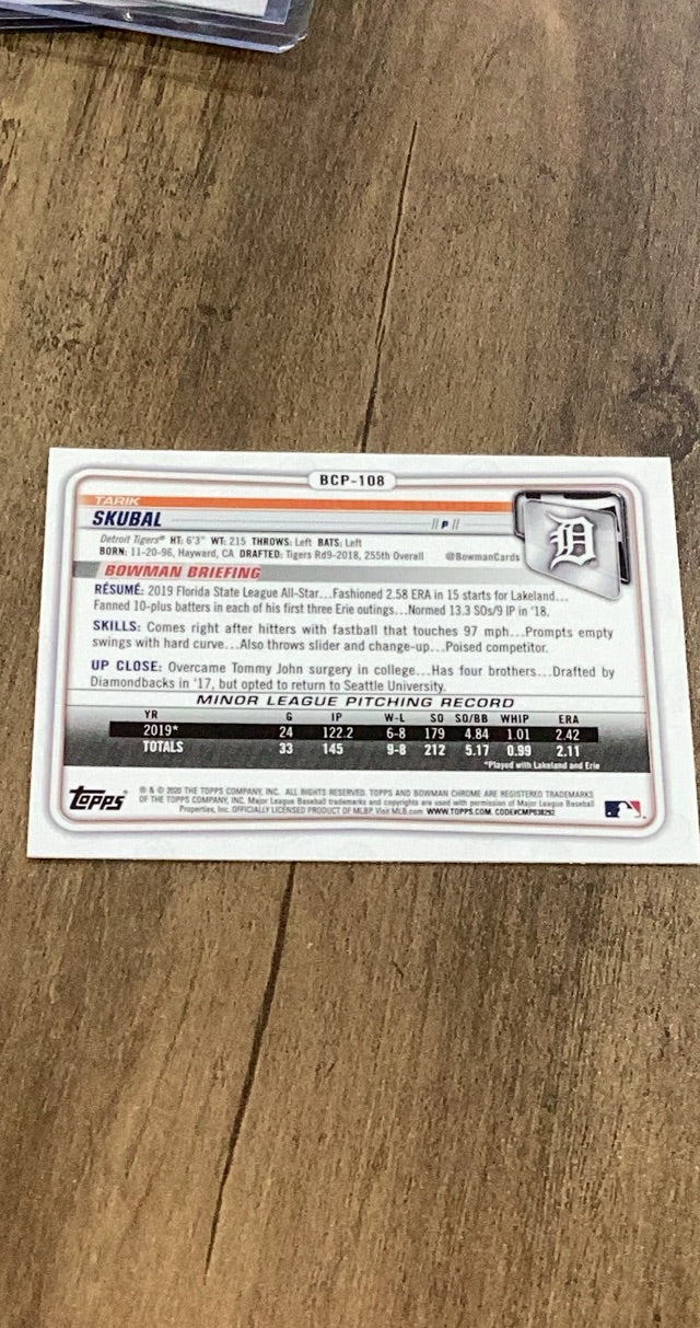 Tarik Skubal 2020 Bowman 1st Edition trading card Bowman