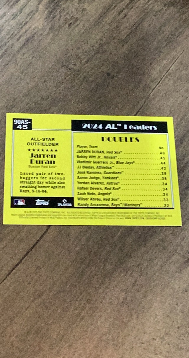 Jarren Duran Topps 2025 Topps - 1990 Topps Baseball 35th Anniversary All-Stars trading card Topps