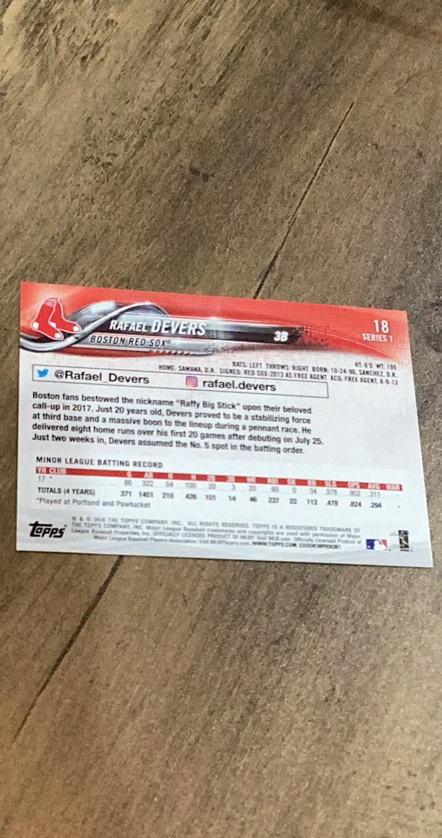 Rafael Devers  Topps 2018 Topps RC trading card Topps
