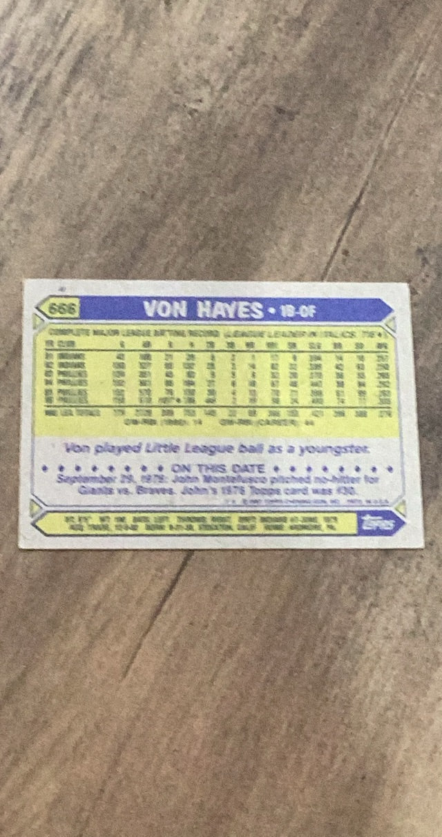 Von Hayes Topps 1987 Topps trading card Topps