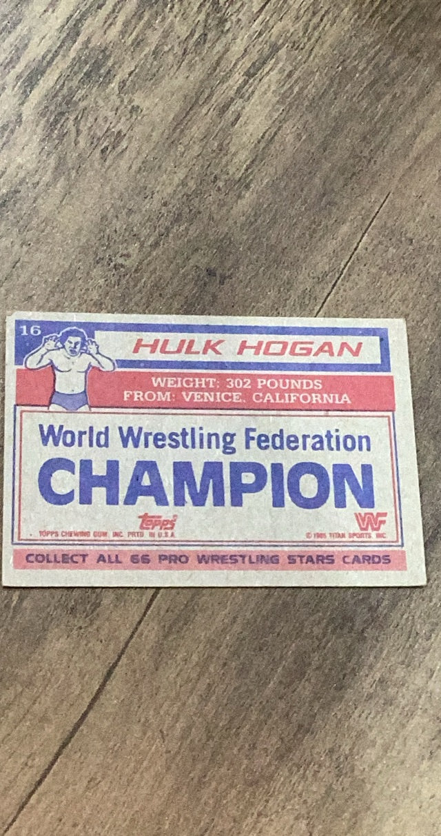 Hulk Hogan 1985 Topps 1985 Topps WWF Pro Wrestling Stars trading card Topps