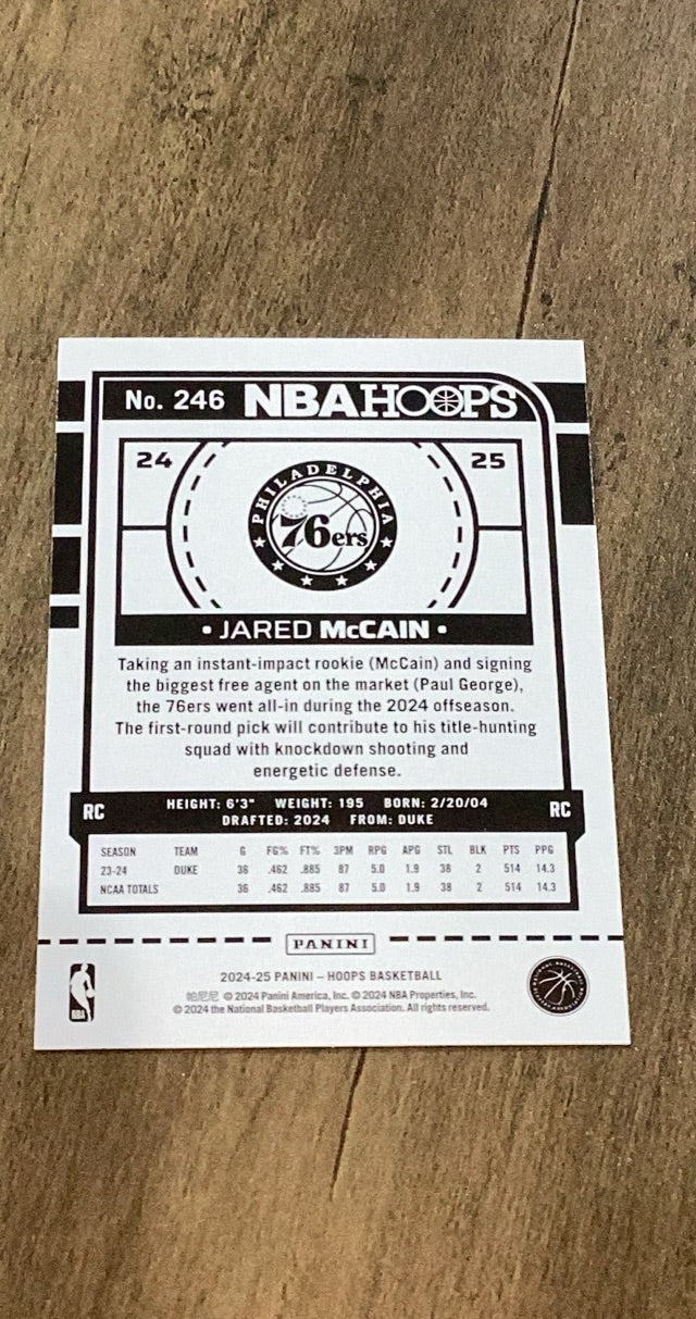 Jared McCain 2024-25 Hoops 246 trading card image rear