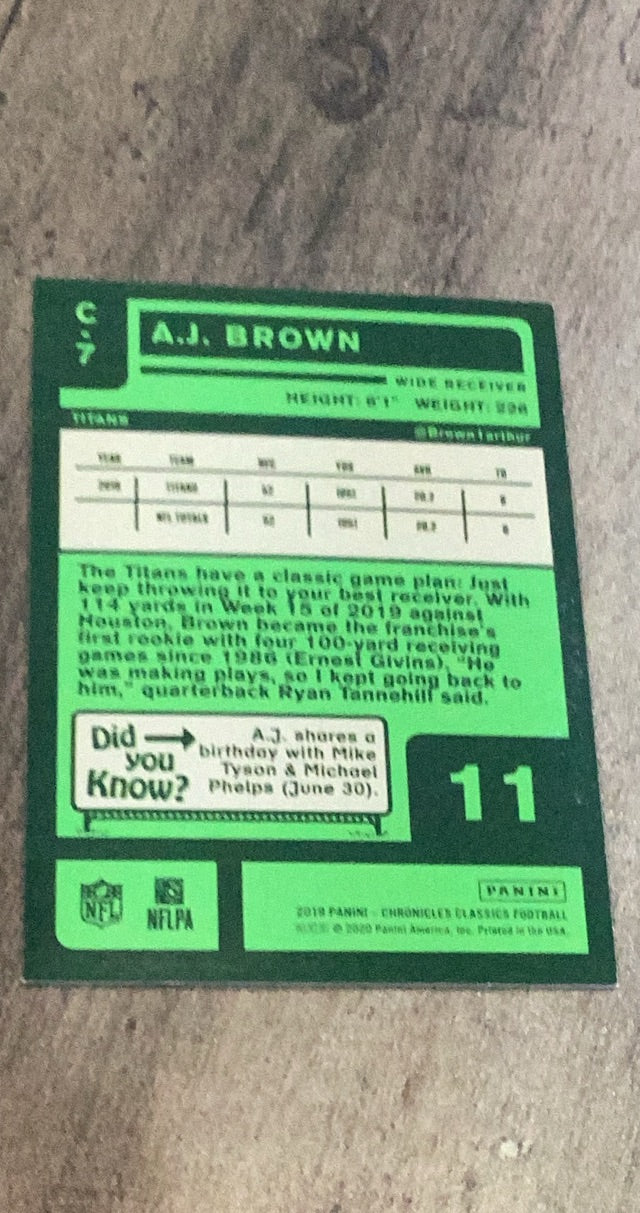 A.J. Brown 2019 Panini 2019 Panini Chronicles - Classics Blue trading card Panini