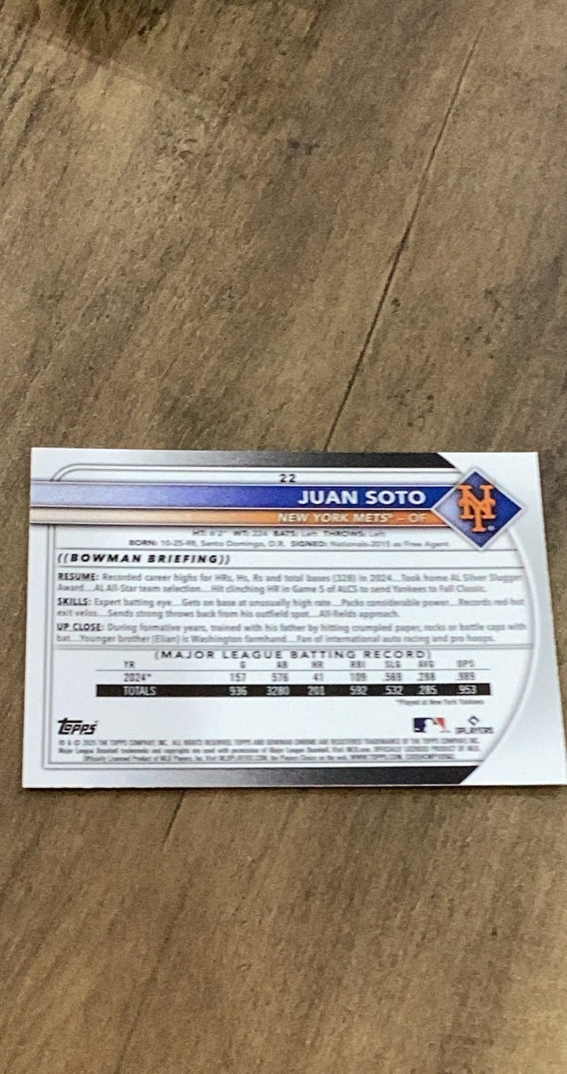 Juan Soto 2025 Bowman 2025 Bowman - Bowman Retro Logo Foil Pattern trading card Bowman