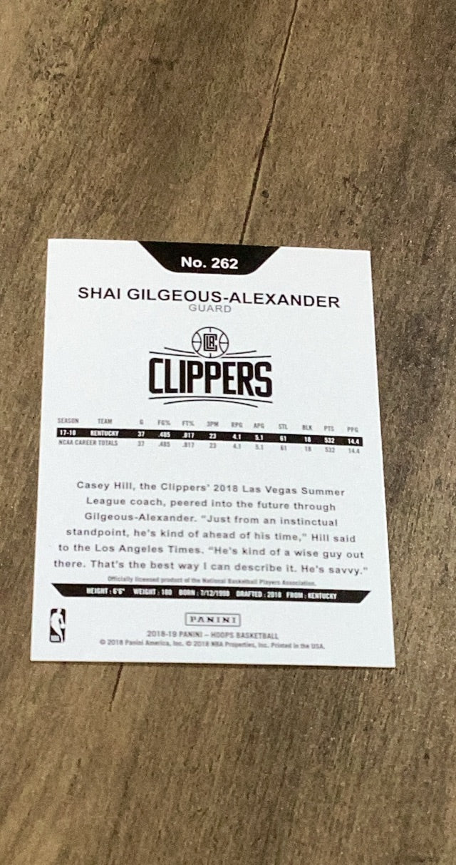Shai Gilgeous-Alexander 2018-19 Panini Hoops Winter trading card Panini