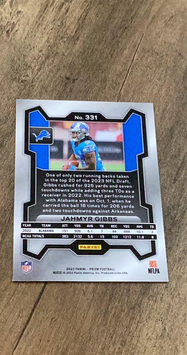 Jahmyr Gibbs 2023 Panini Prizm Back