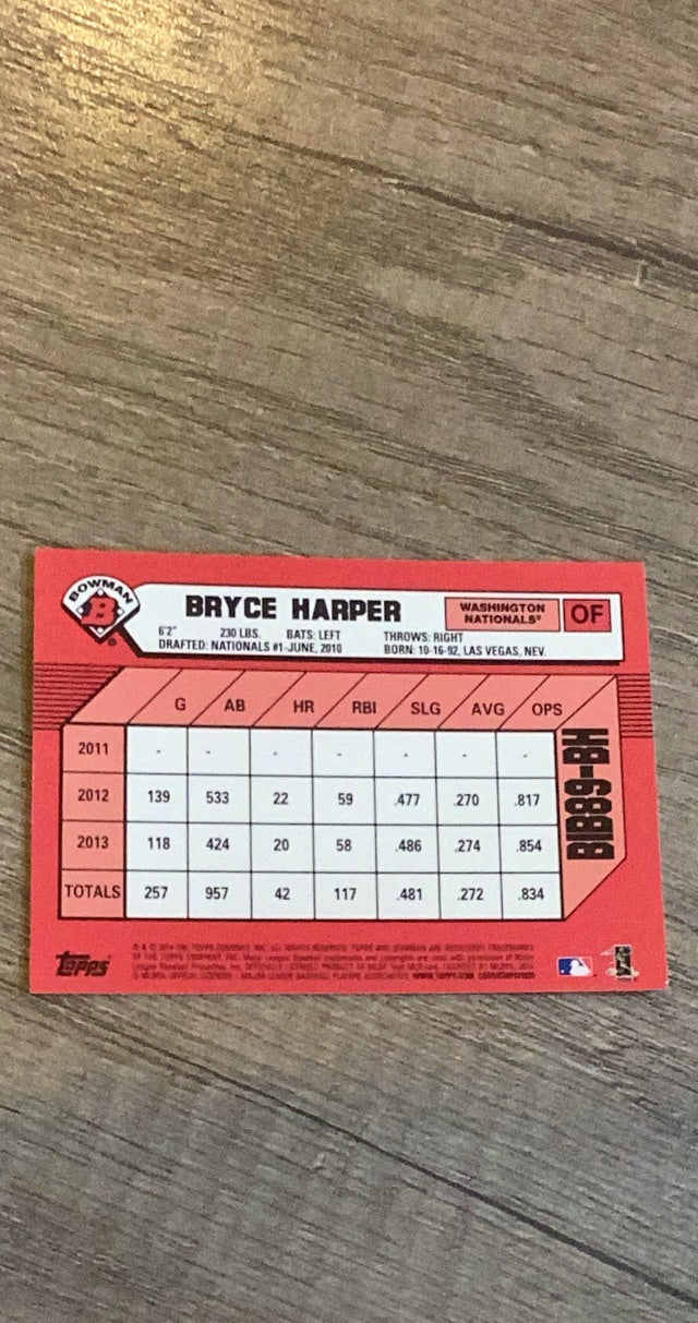 Bryce Harper trading card image rear
