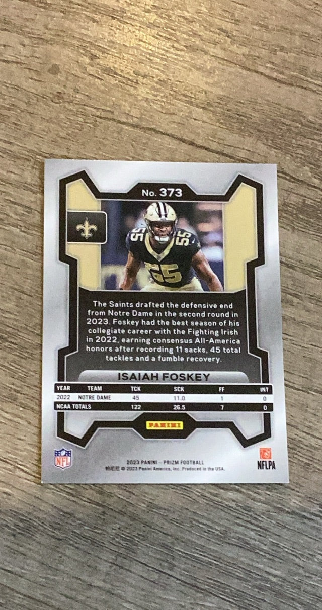 Isaiah Foskey 2023 Panini Prizm trading card image rear