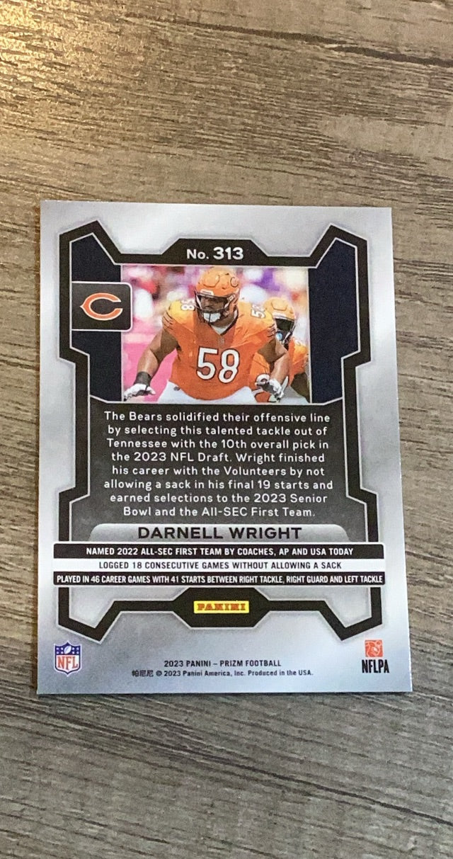 Darnell Wright 2023 Panini Prizm trading card image rear