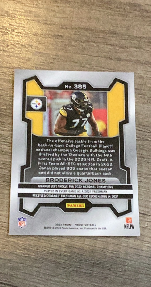 Broderick Jones 2023 Panini Prizm trading card image rear