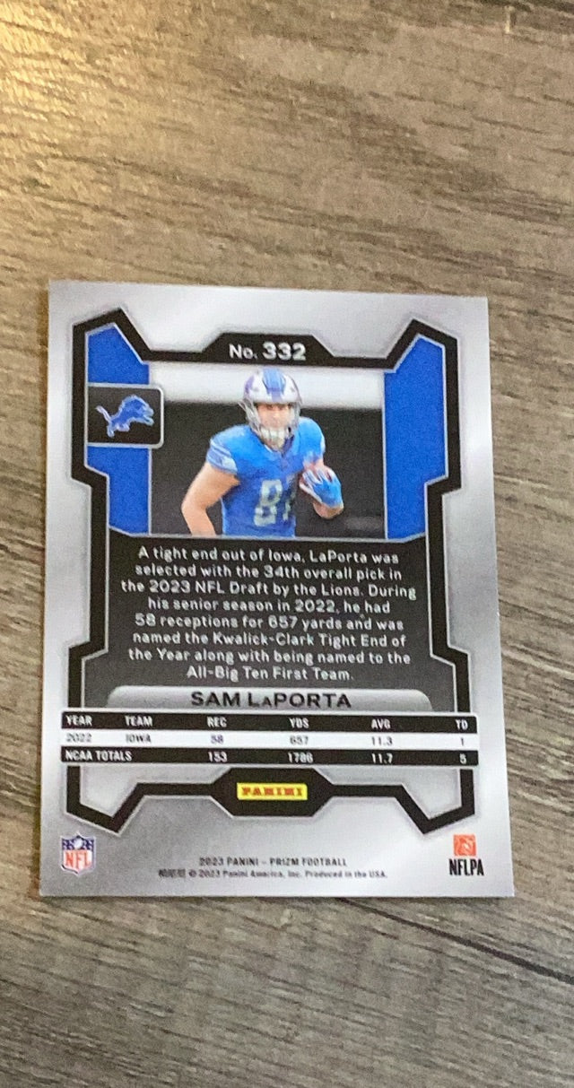 Sam LaPorta trading card image rear