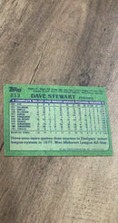 Dave Stewart 1982 Topps 213 trading card image rear