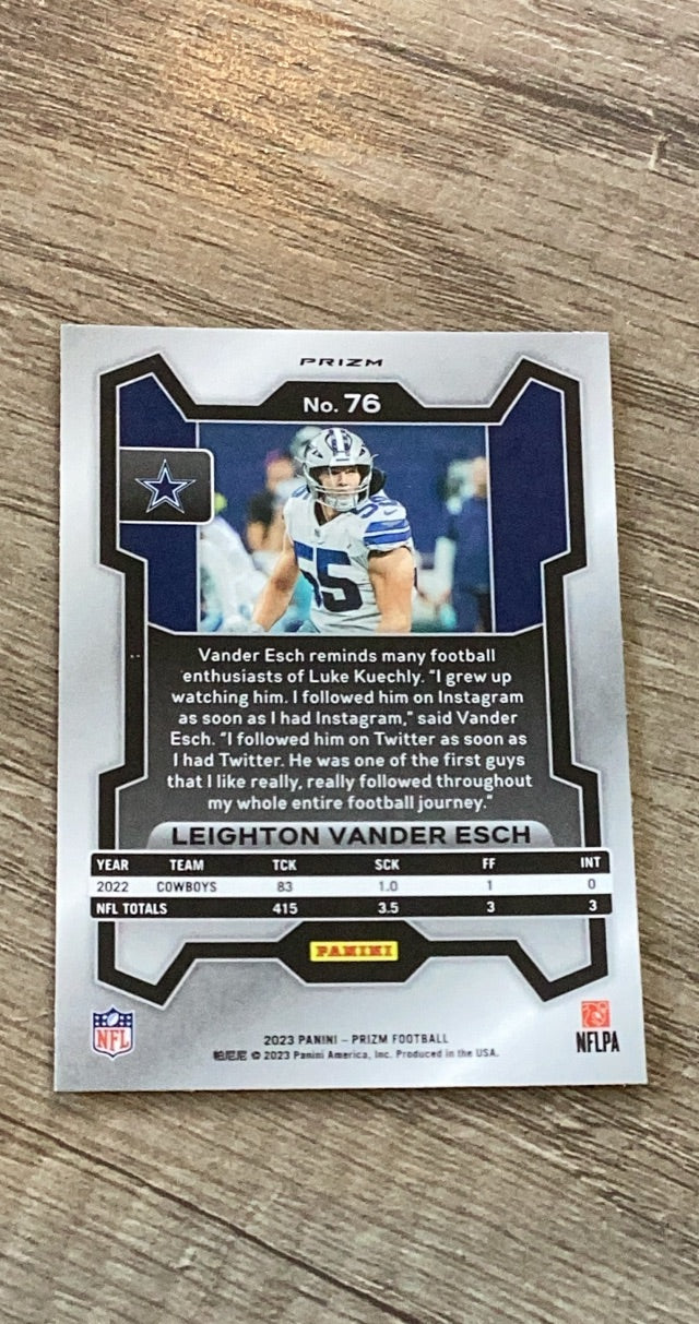 Leighton Vander Esch 2023 Panini Prizm Disco trading card image rear
