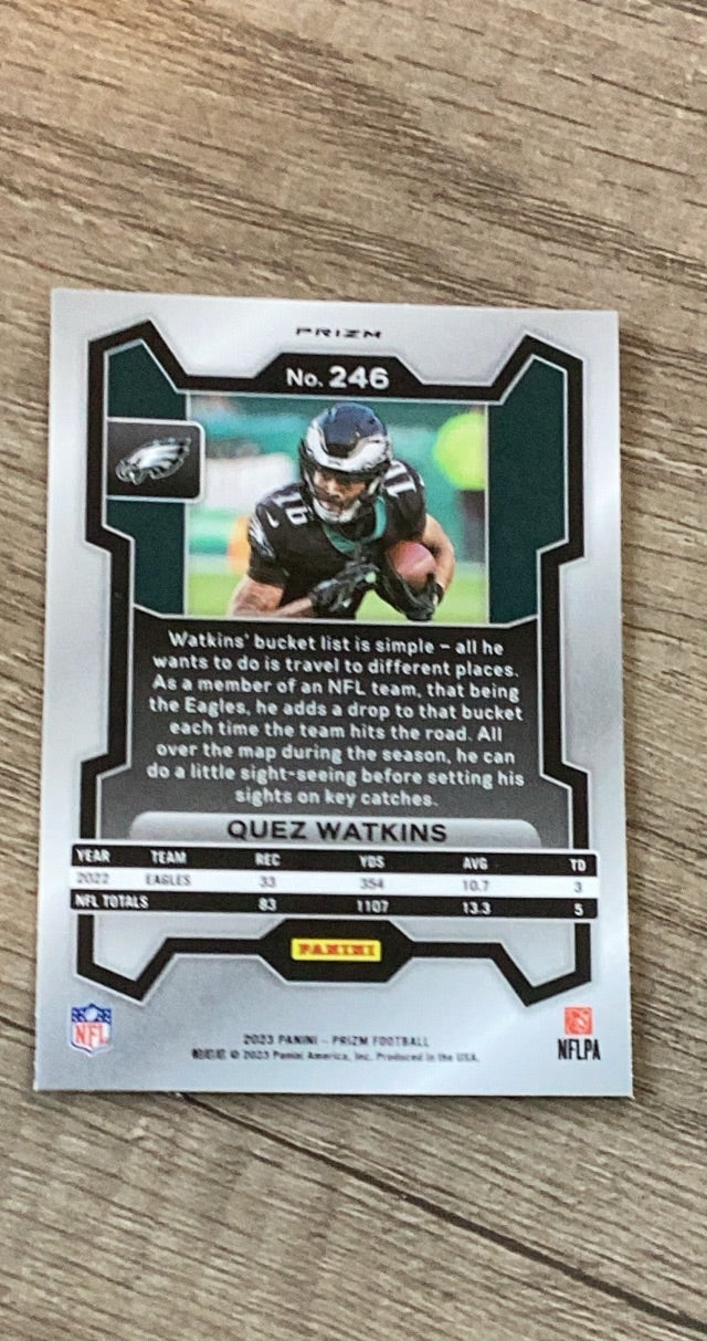 Quez Watkins 2023 Panini Prizm Disco trading card image rear