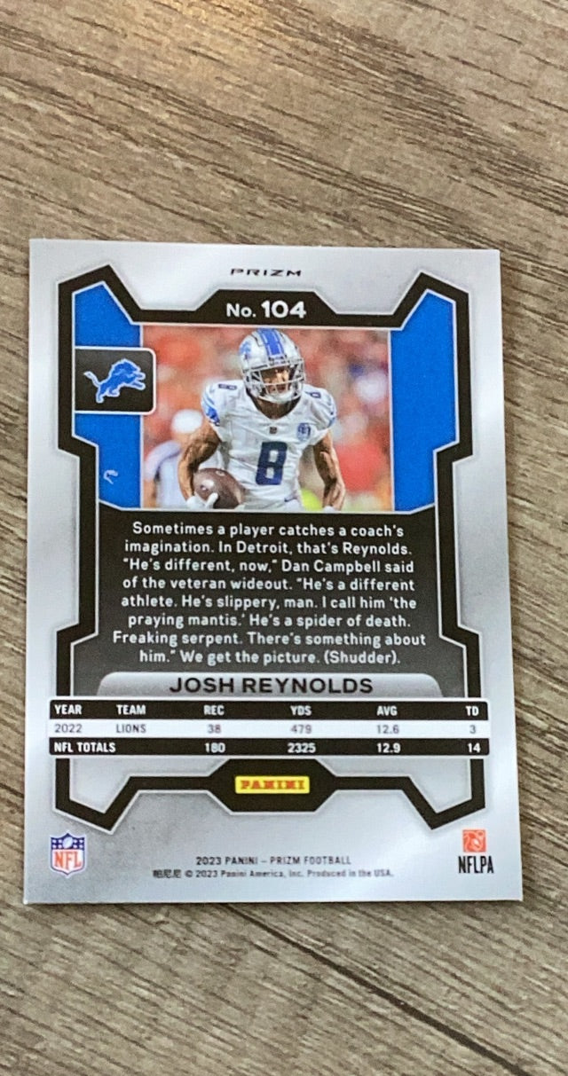 Josh Reynolds 2023 Panini Prizm Disco trading card image rear