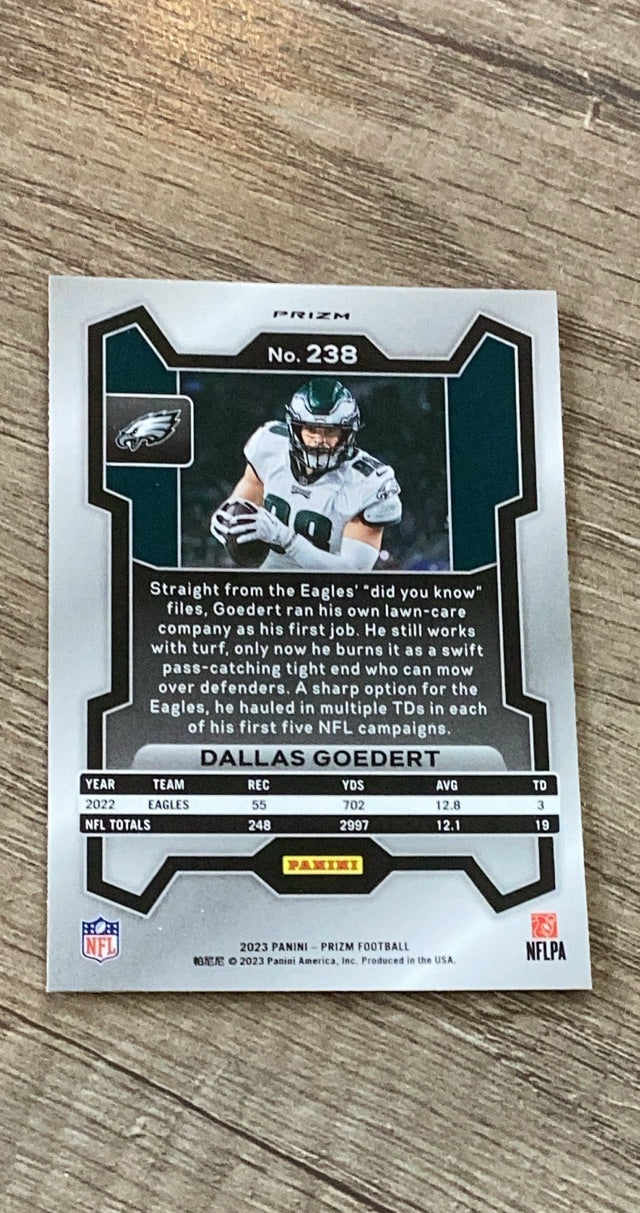 Dallas Goedert 2023 Panini Prizm Disco trading card image rear