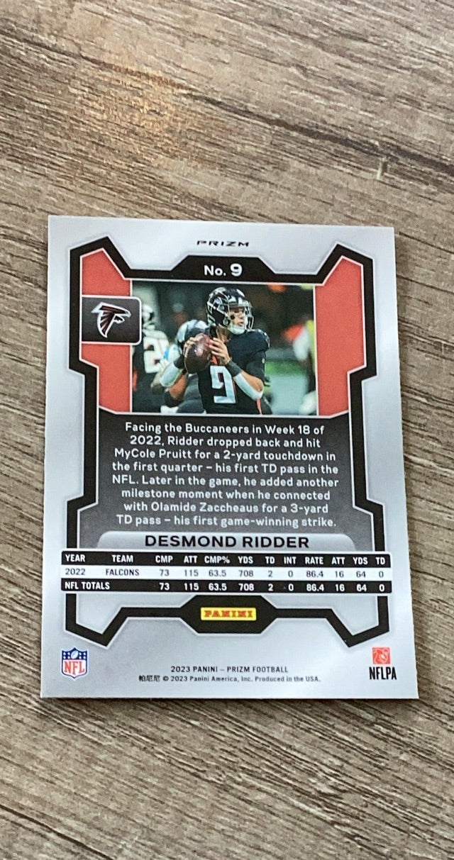 Desmond Ridder 2023 Panini Prizm Lazer trading card image rear
