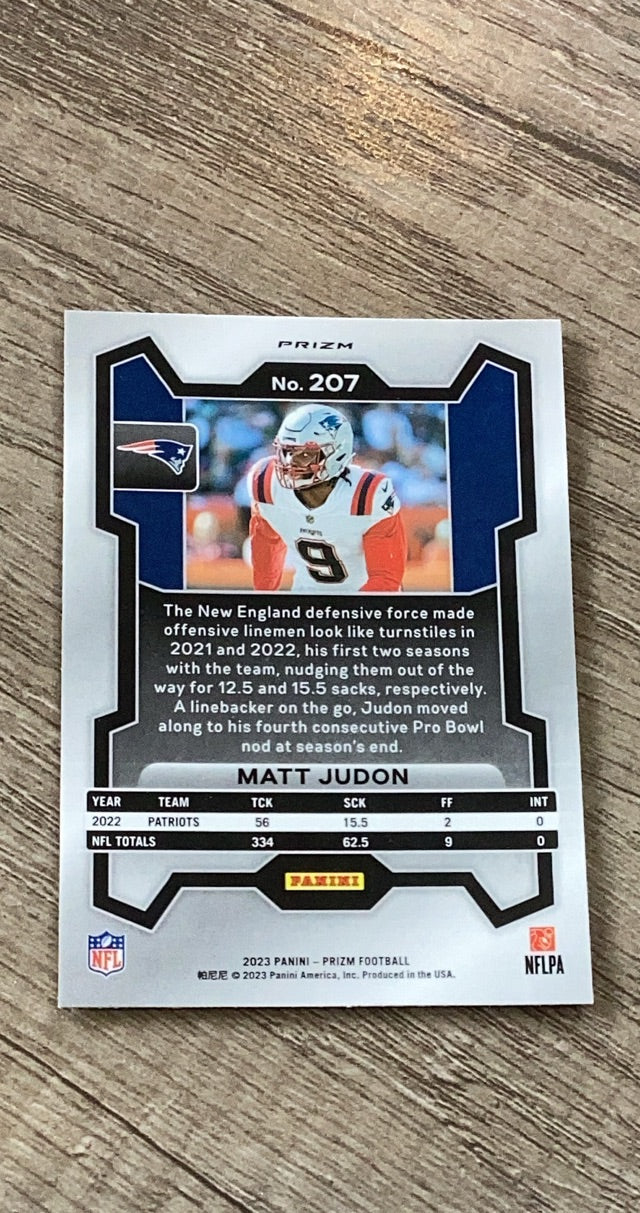 Matt Judon 2023 Panini Prizm Silver trading card image rear