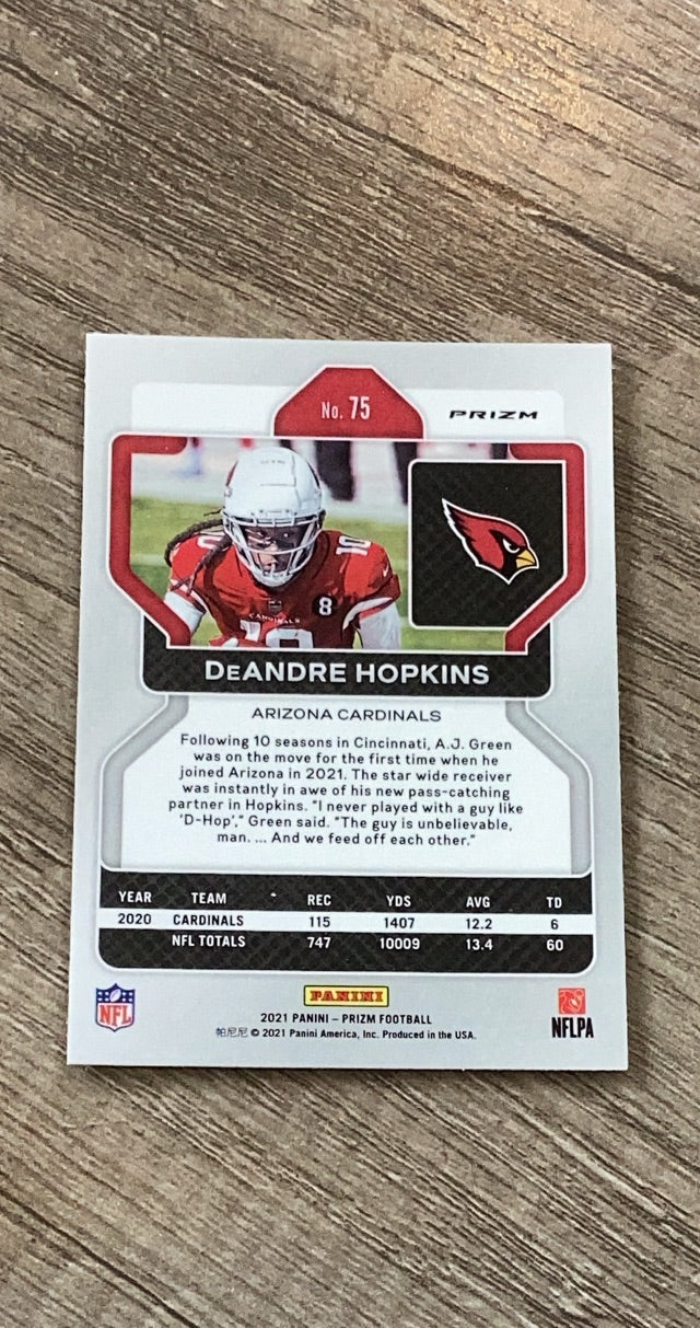 DeAndre Hopkins 2021 Panini Prizm Silver trading card image rear