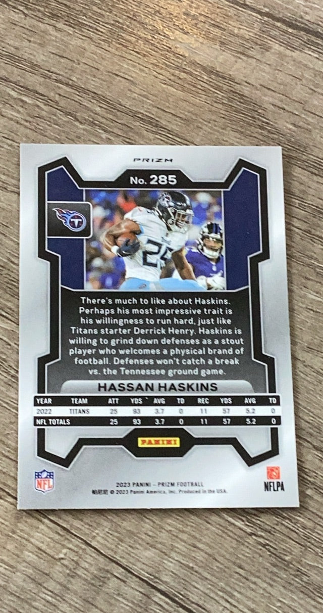Hassan Haskins 2023 Panini Prizm Silver trading card image rear
