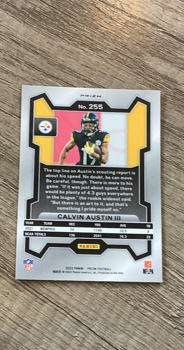Calvin Austin III 2023 Panini Prizm Silver trading card image rear