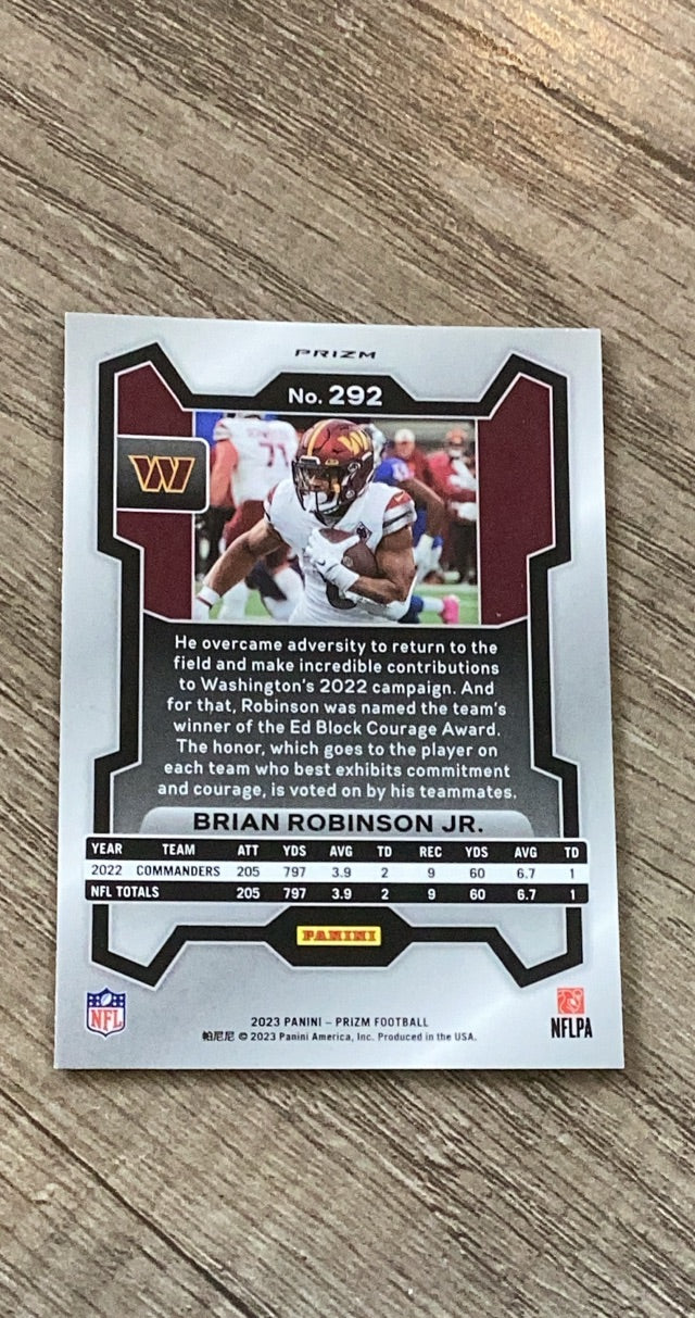Brian Robinson Jr. 2023 Panini Prizm Silver trading card image rear