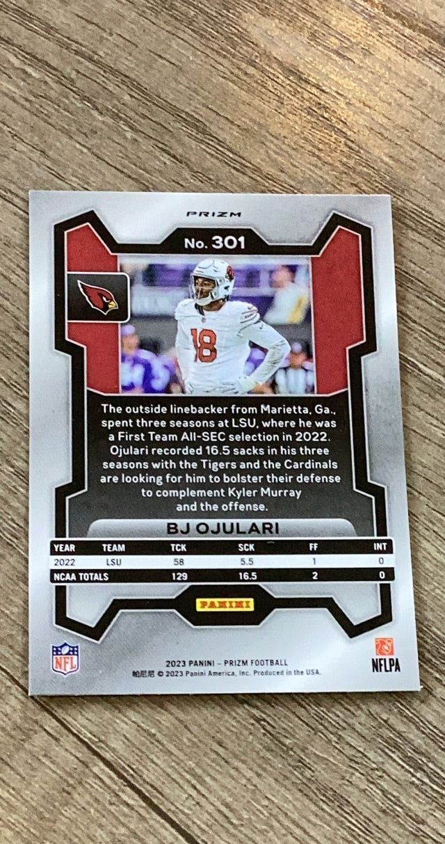BJ Ojulari 2023 Panini Prizm Neon Green Pulsar trading card image rear