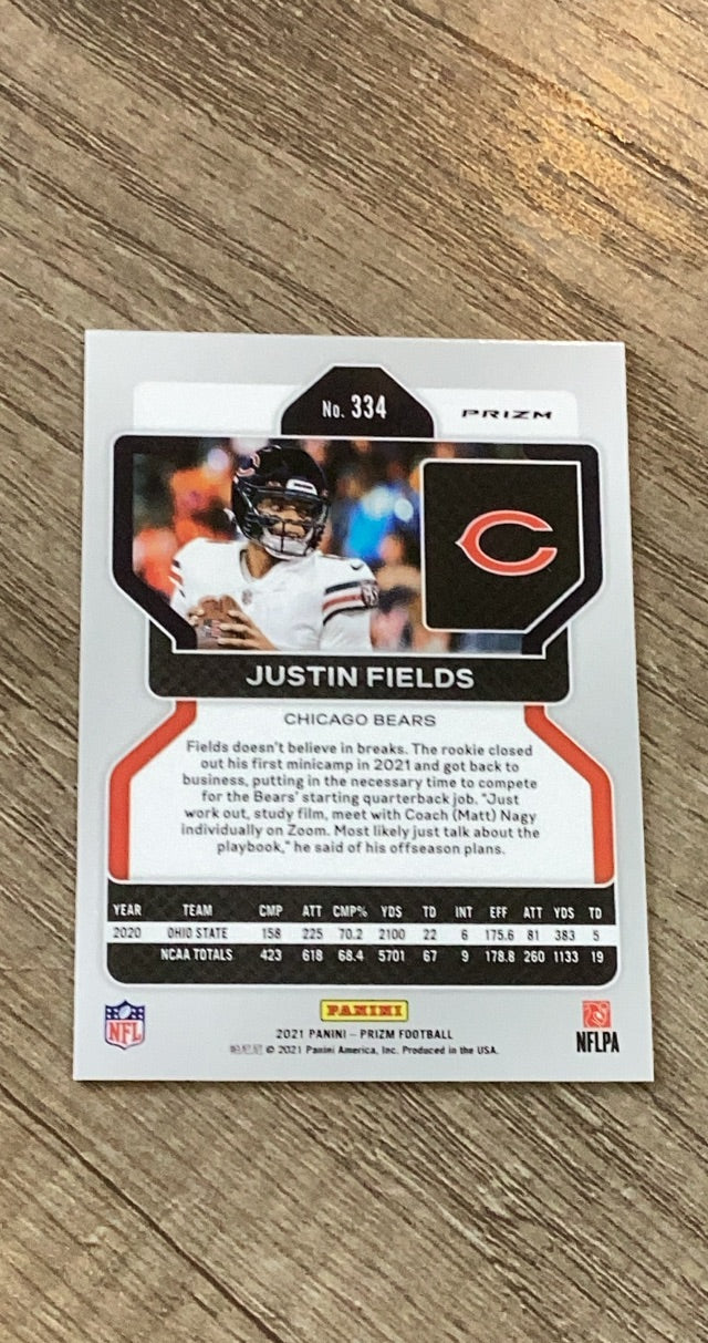 Justin Fields 2021 Panini Prizm Green trading card image rear