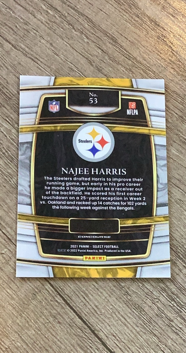 Najee Harris 2021 Panini Select trading card image rear
