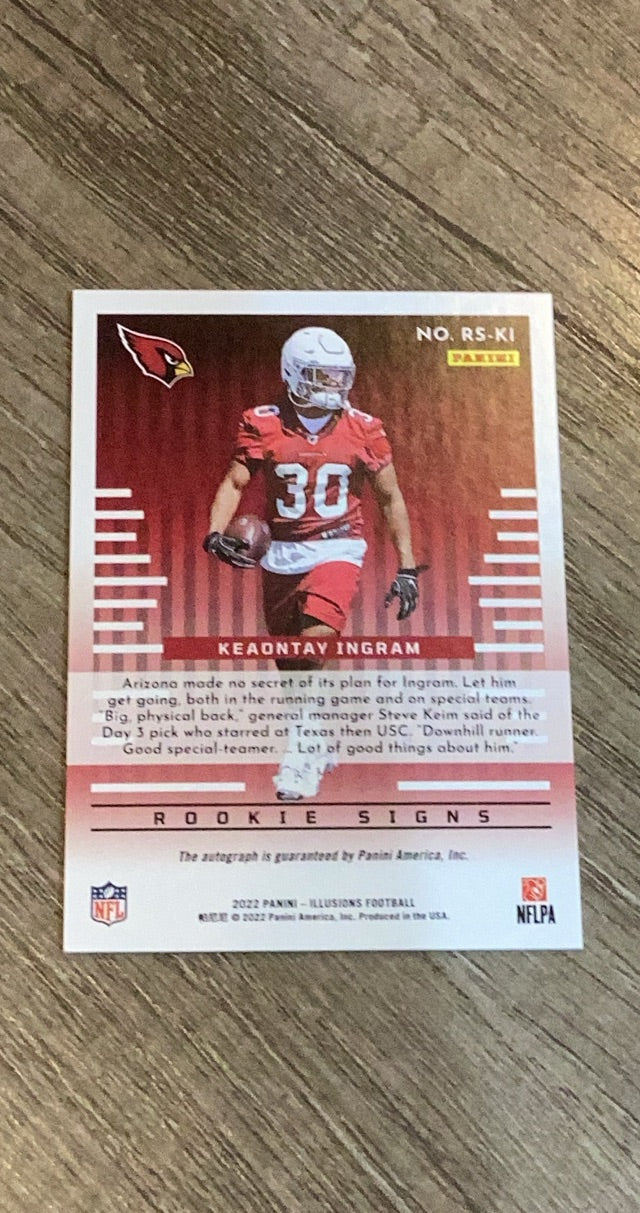 Keaontay Ingram 2022 Panini Illusions Rookie Signs Red trading card image rear