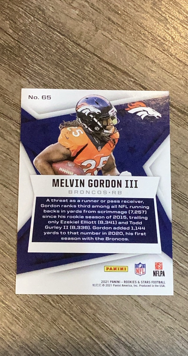 Melvin Gordon III 2021 Panini Rookies & Stars Green trading card image rear