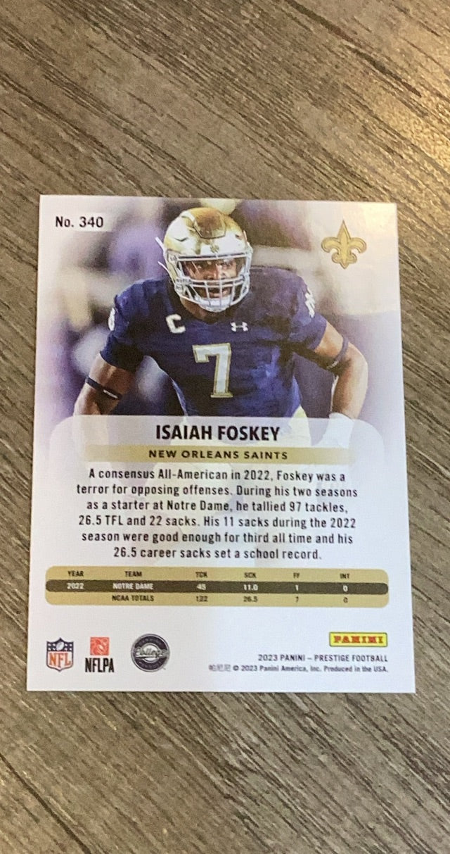Isaiah Foskey 2023 Panini Prestige trading card image rear
