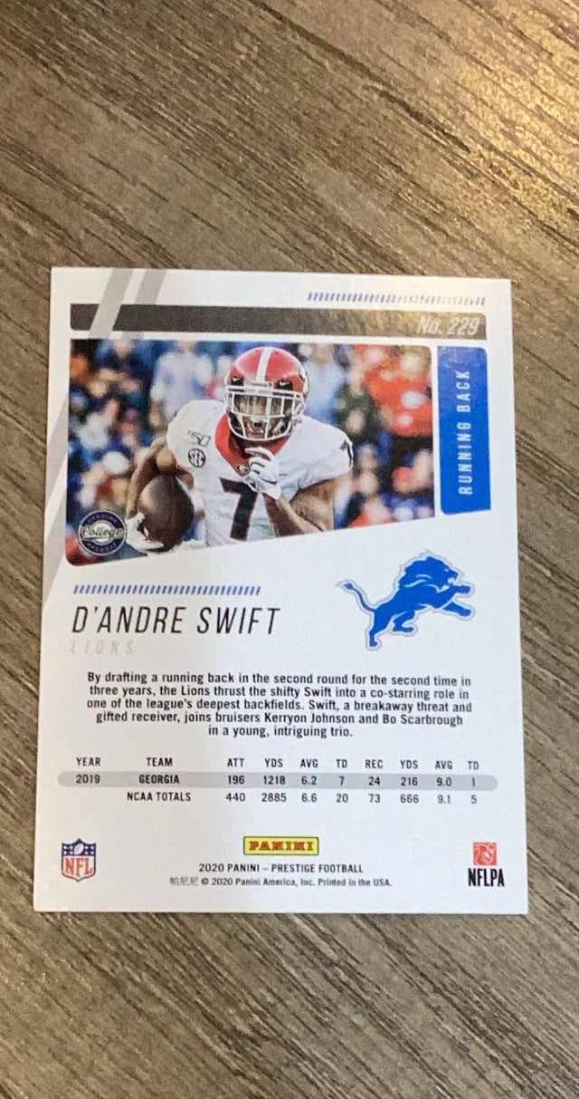 D'Andre Swift 2020 Panini Prestige trading card image rear