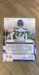 Tariq Woolen 2023 Panini Prestige For the Record trading card image rear