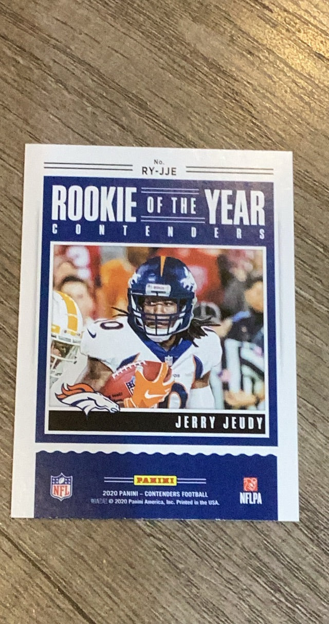 Jerry Jeudy 2020 Panini Contenders Rookie of the Year Contenders trading card image rear