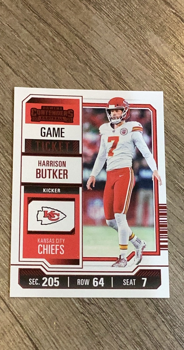 Harrison Butker 2023 Panini Contenders Game Ticket Red trading card image front