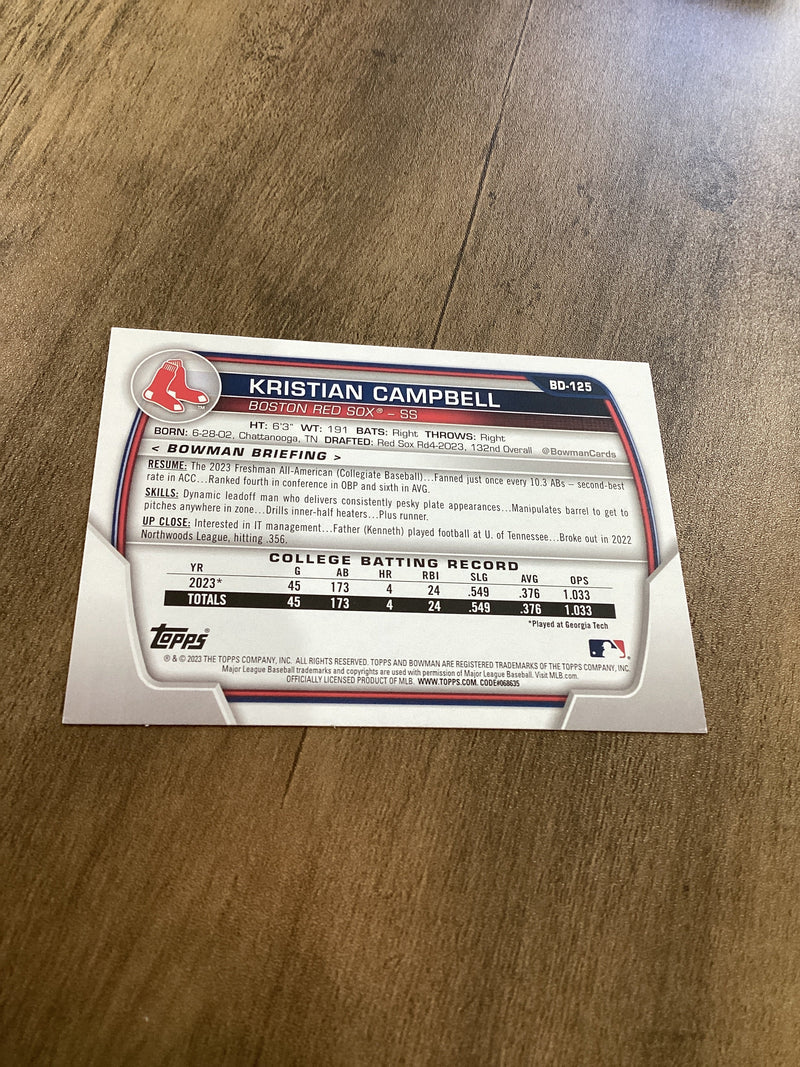 Kristian Campbell 2023 Bowman 1st trading card Bowman