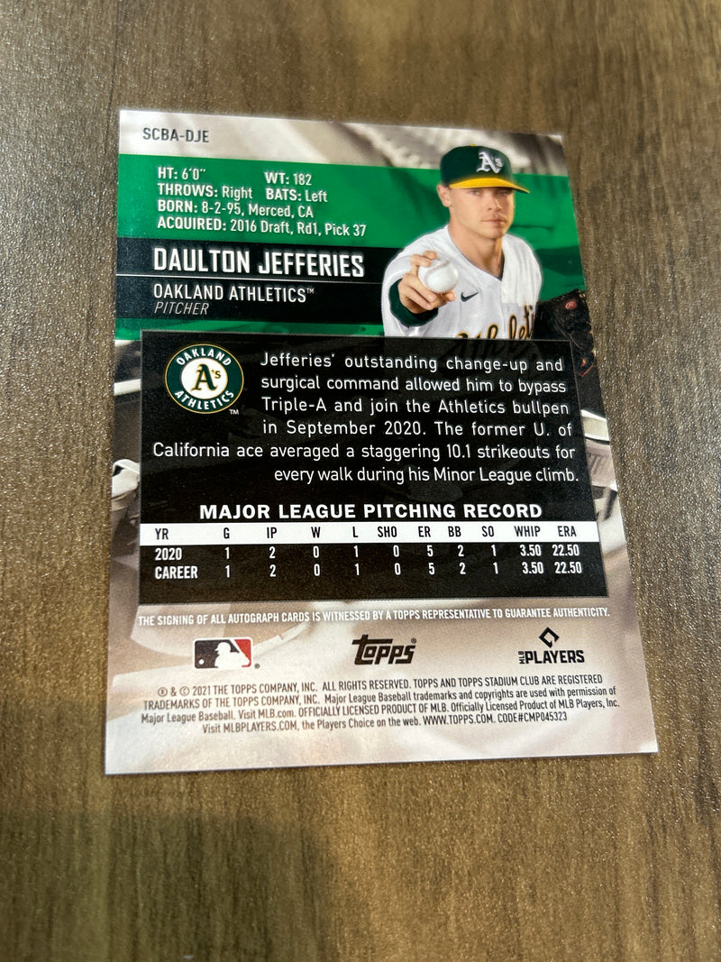 DAULTON JEFFERIES 2021 TOPPS STADIUM CLUB AUTO RC SCBA-DJE MVPTradingCo