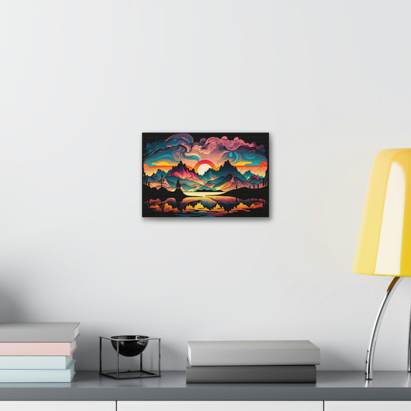 Canvas Stretched, 1.5'' - Psychadelic sunset mountains and lake Printify